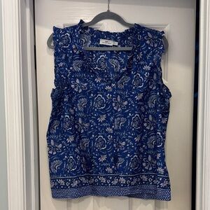 Vineyard Vines Blue Floral Sleeveless Linen Blouse
